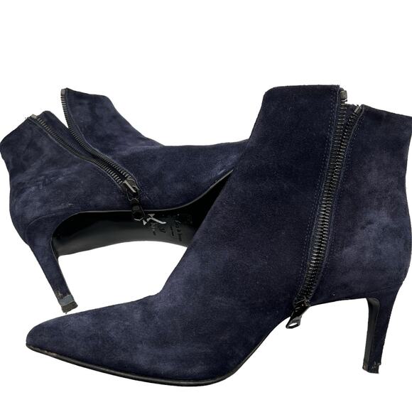 Rag & Bone Blue Suede Leather 3" Stiletto Heeled Moto Ankle Boots Zips Size 7 - Picture 3 of 16